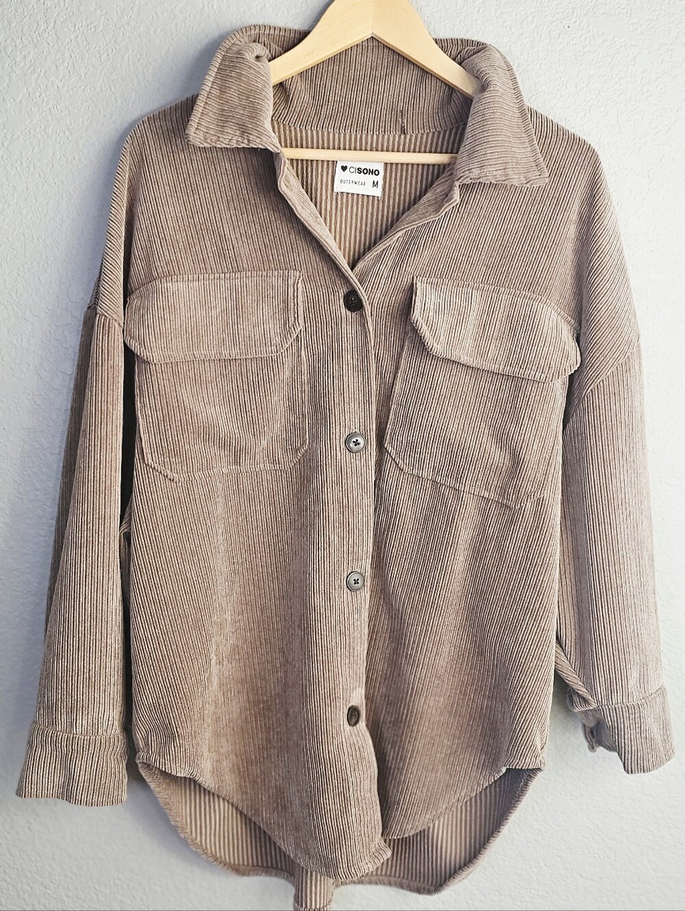 Ci Sono Taupe Ribbed Oversized Shacket Jacket Medium
